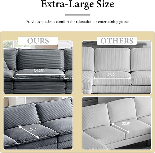 Vista 5 de Sofá Loveseat Moderno de Pana de 81", Sofás Seccionales de 2 Asientos para Sala de Estar, Sofá Seccional Modular Gris de Asiento Profundo