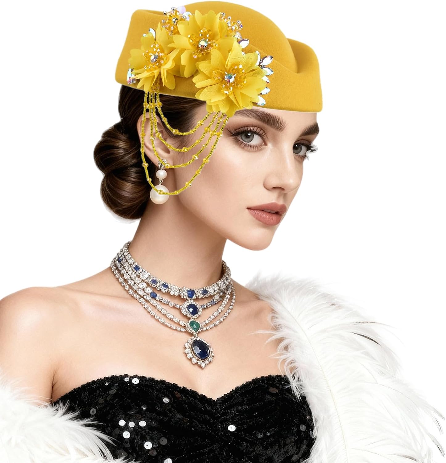 ASO OKE Beret Hats for Women British Felt hat Women's Church Derby with Tassel decorationhat Suitable for Wedding Parties