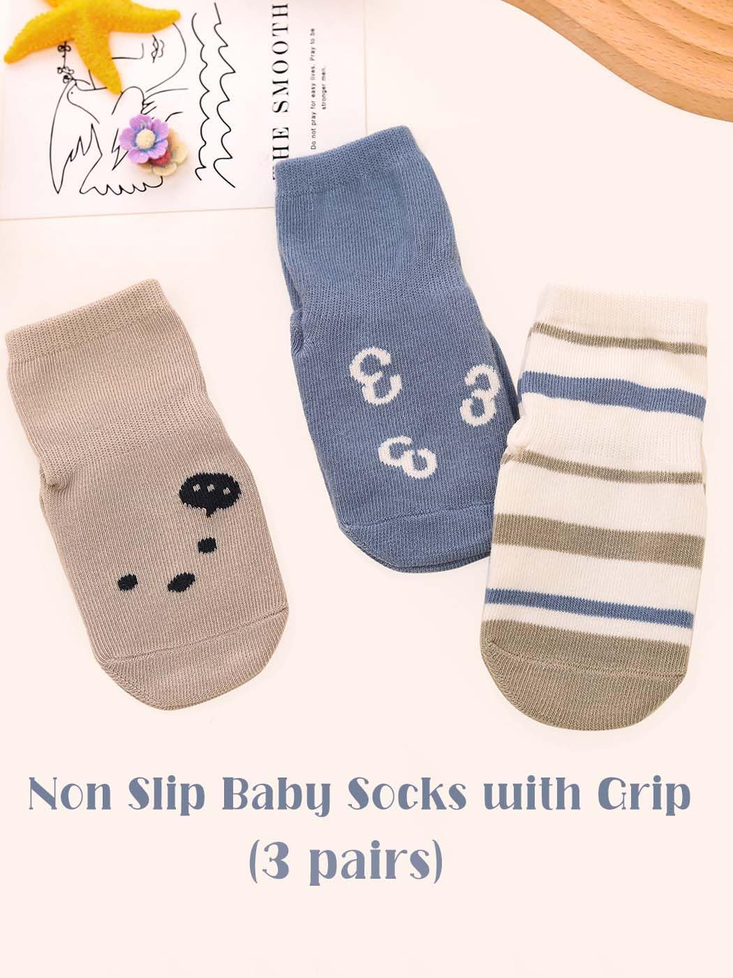 Woeoe 3 Pairs Baby Socks with Grip Cute Pattern Non-slip Toddlers Socks for Kids Girls Boys （1-3 Years Old ） - Image 5