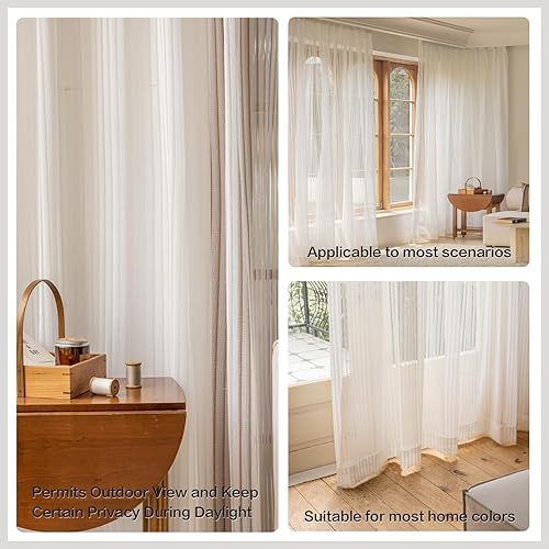 Miniatura 4 de LANTIME Cortinas semitraslúcidas a rayas blancas de 96 pulgadas de largo, paneles de cortinas plisadas dobles para ventana, 52 pulgadas de ancho x