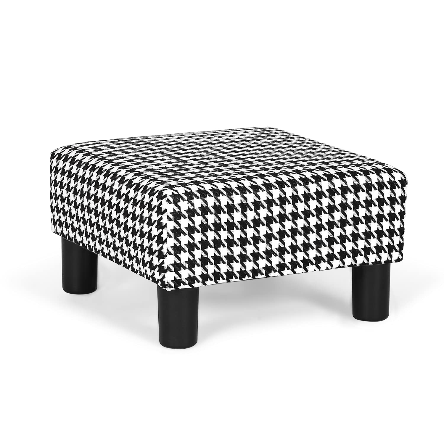 Asense Square Footrest Modern Imitated Linen Footstool Small Ottoman for Living Room Bedroom (Black & White Plaid)