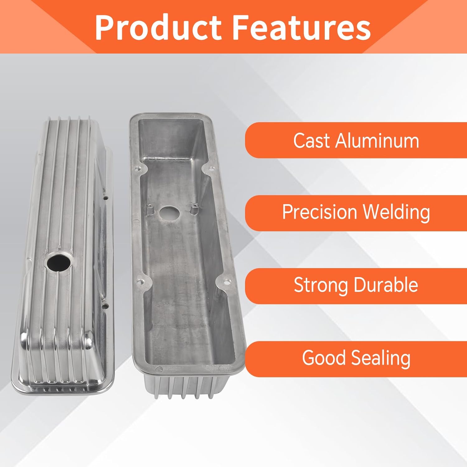 Aluminum Valve Covers Finned Compatible with Small Block Chevy 58-86 Tall 327 350 400 - Polished Silver