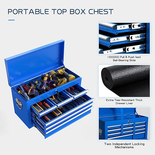 Miniatura 4 de Cofre de herramientas grande de 8 cajones, 2 en 1 desmontable para garaje, armario de almacenamiento de herramientas de metal, carrito de