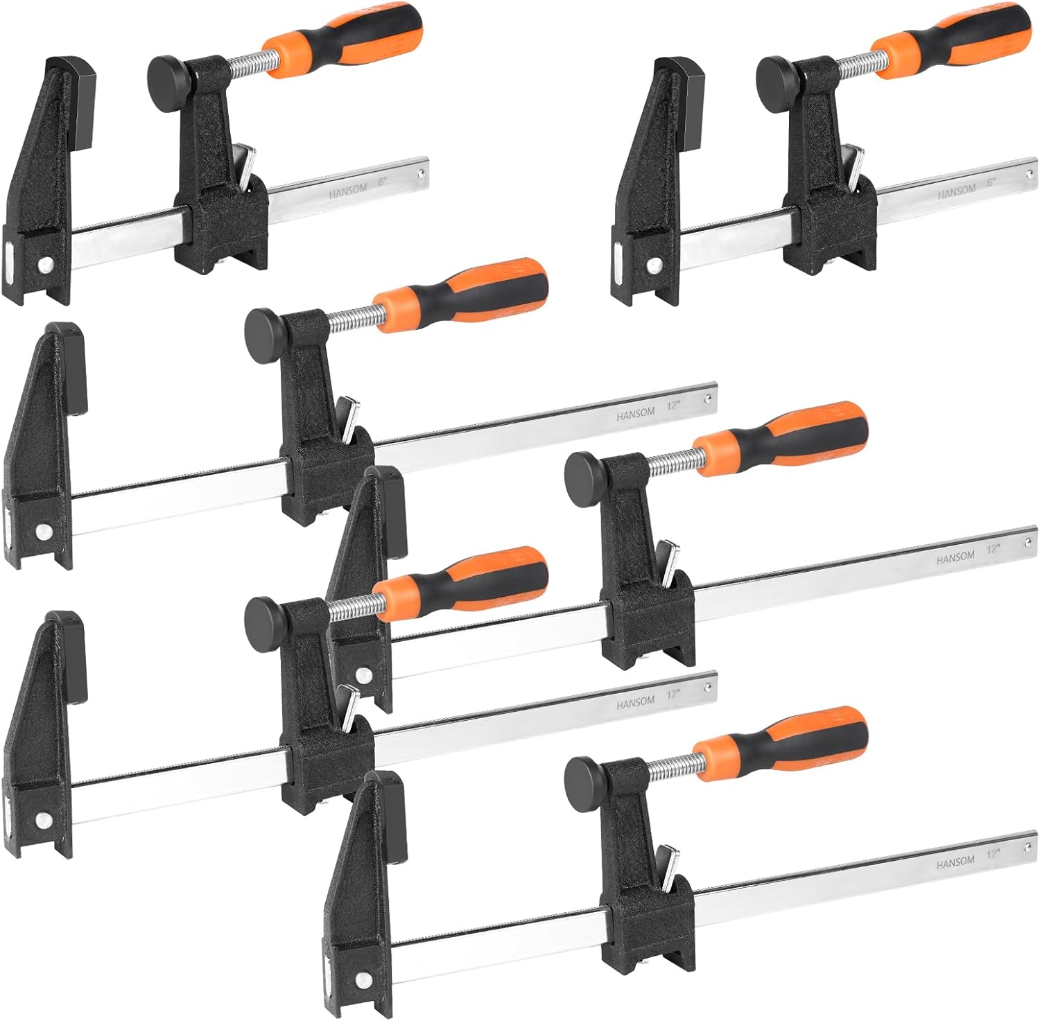 6-Pack Wood Bar Clamps, 600 lbs, 2.5 in throat