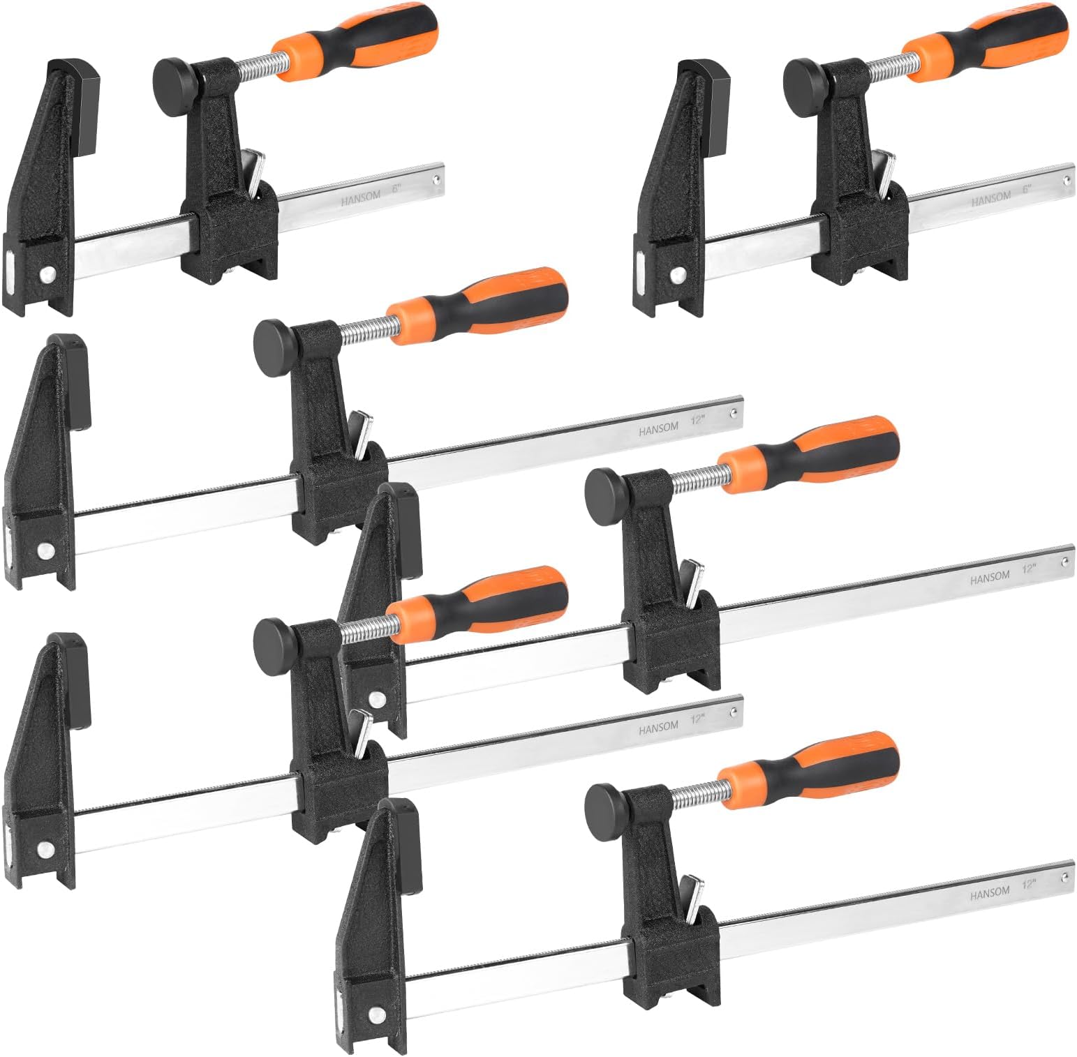 6-Pack 12”(4)&6”(2) Bar Clamps,Wood Clamps Heavy Duty Force 600 Lbs Adjustable and Release Quickly,Woodworking Clamps Throat Depth 2.5 inch with Plastic Handle