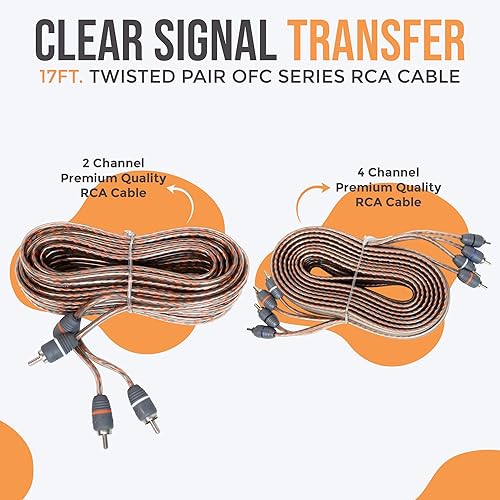 Miniatura 30 de Elite Audio Kit de amplificador serie premium, cable de aluminio revestido de cobre, cables RCA con triple blindaje, capacidad de alta potencia