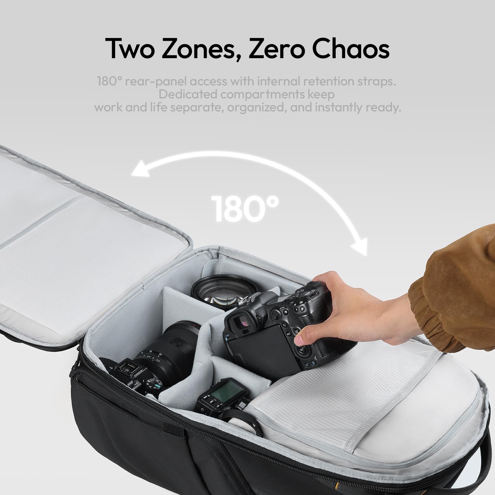 ULANZI YY038 Kamerarucksack 22L, Große wasserabweisend Fotorucksack für Kamera, Objektive, Drohne & 16" Laptop, Verstellbare Klett-Trennwände, Diebstahlsicherer Reißverschluss für Outdoor, Reise
