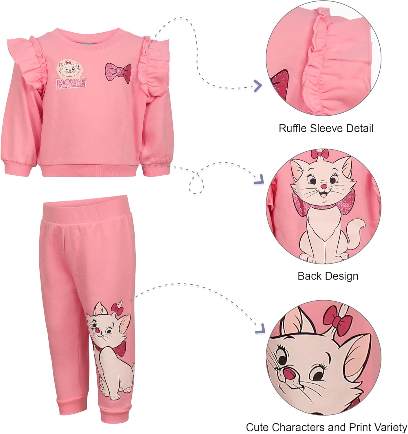 Magic Threadz Disney Clothes Baby Girls Sweatshirt & Pants Set – Jessie Winnie the Pooh Marie Stitch & Minnie Mouse (12M–24M) - Image 5