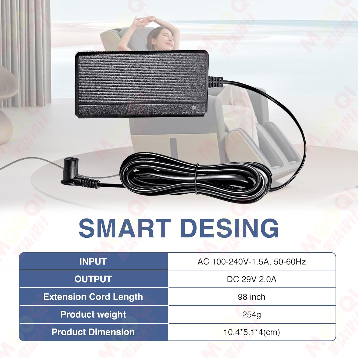 Recliner Chair Power Adapter with Extension L Shape Cable Cord for Lift Chair, Recliner Sofa, Recliner Couch, 29V Power Supply Compatible with Most Makes & Models FS2900-2000 ZB-H290020A-C ZBPOWER