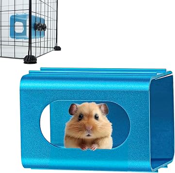 Hamsters Cooling Tunnel, Hamsters Instant Cooling Metal House, Aluminum Hanging Hideout Toys for Small Animals Dwarf Hamster Syrian Hamster Leopard Gecko Blue, 4.7x2.7x2.7 in