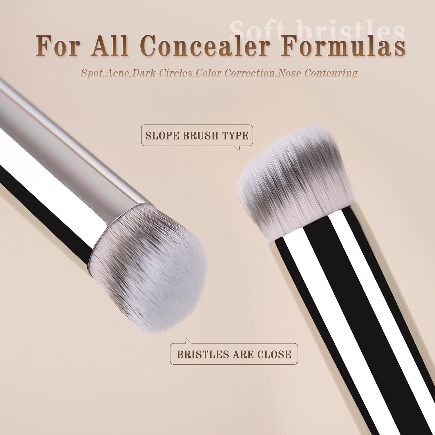 Travel Size Concealer Brush Flat Top, Mini Makeup Brush for Under Eye Spot Blemish, Soft Vegan Synthetic Bristles, No Shedding, Liquid Cream Powder Blending, Compact Brush 5.95"