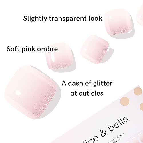 Miniatura 4 de Alice & Bella Tiras de uñas de gel semicuradas  Kit de pedicura favorito de Bella 32 piezas  Color rosa degradado suave con un toque de purpurina
