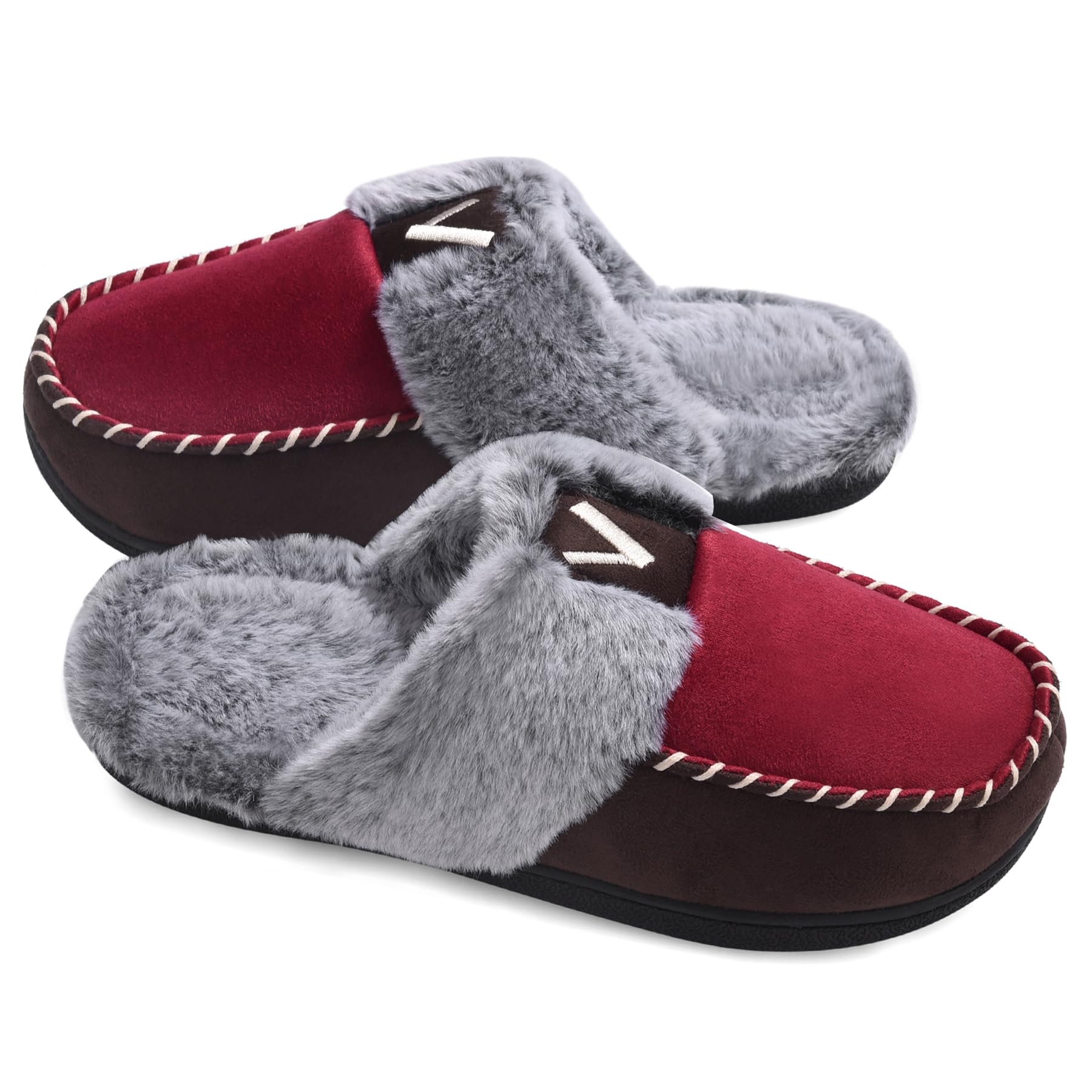 VONMAYWomen's Memory Foam Slippers Moccasin Slip-on Scuff House Shoes Fuzzy Faux Fur Lining Indoor Outdoor for All Seasons