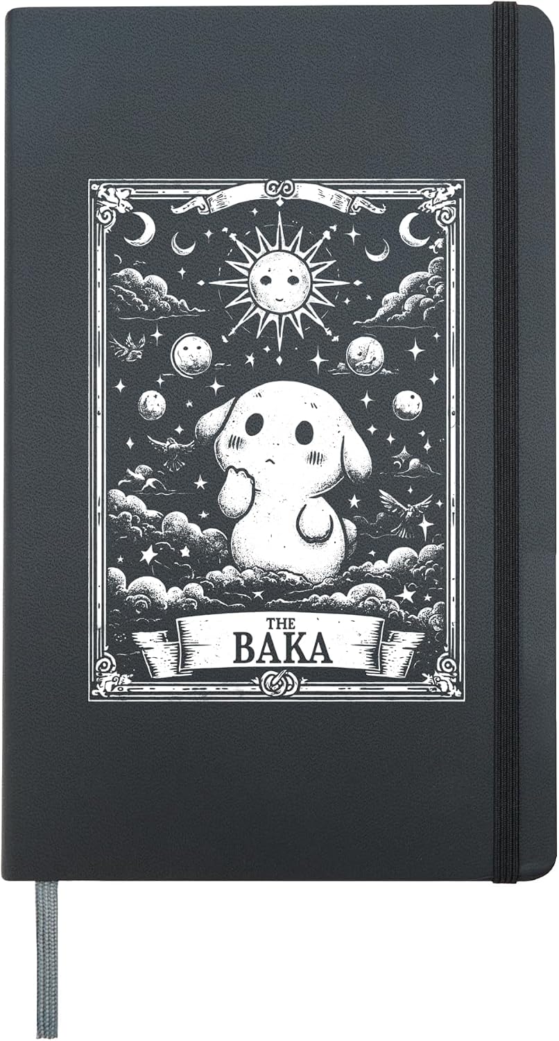 The Baka Funny Anime Meme Tarot Card Witchy Moon Hardcover Journal, Black