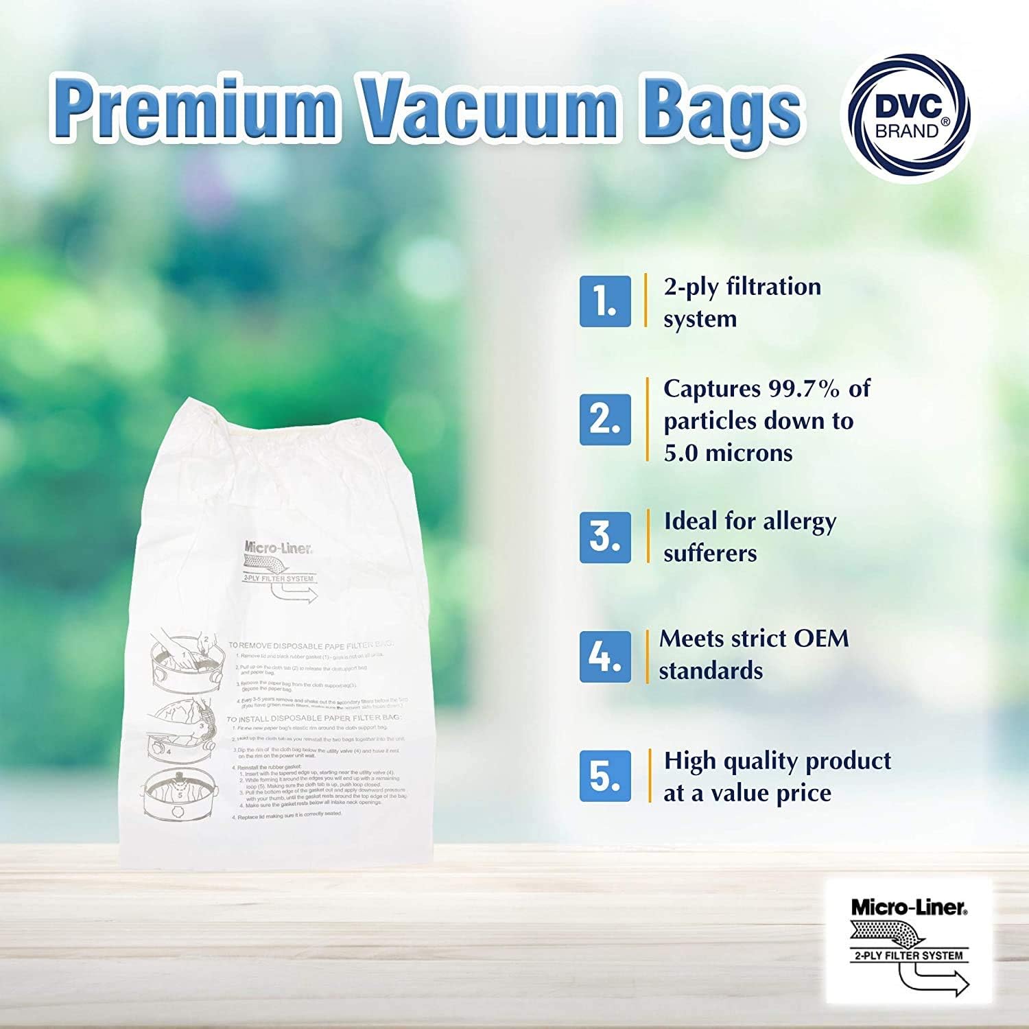 DVC Micro-Lined Paper Replacement Bags For Modern Day 8 Gallon Central Vacs - 6 Bags