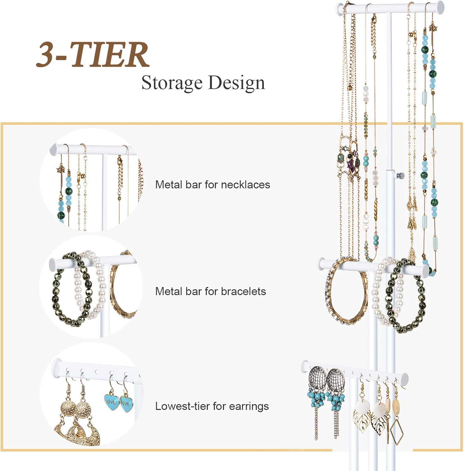 Love-KANKEI Jewelry Tree Stand White Metal and Wood Basic Large Storage Necklaces Bracelets Earrings Holder Organizer Jewelry Display White and Carbonized Black : Clothing, Shoes & Jewelry