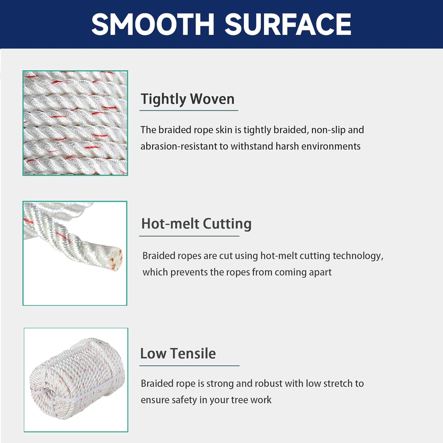 5/8 Inch x 150 Feet Double Braid Polyester Rope, Arborist Bull Rope Multipurpose Bull Rope on Your Farm, Boat, Ranch, Construction Site(White/Red)