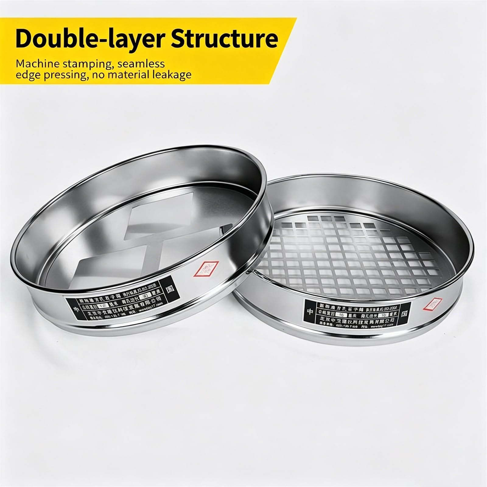 Set di setaccio multiuso in acciaio inox resistente con coperchio e vaschetta inferiore, setaccio per test di laboratorio, per sabbia, pietra, aggregato, compost, polvere, giardinaggio e uso