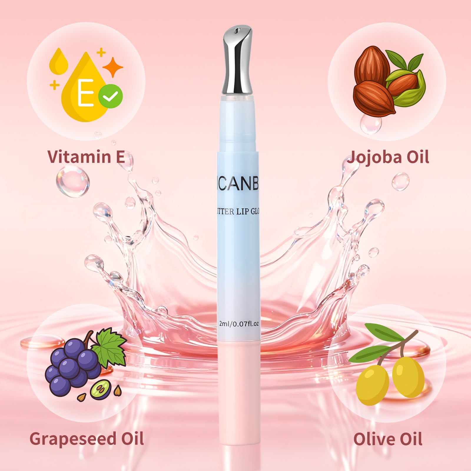 UCANBE Butter Lip Gloss: Nawilżająca i odżywcza pomadka do ust, metalowa końcówka, lekka, nieprzywierająca, miękka, błyszcząca (01 Transparent)