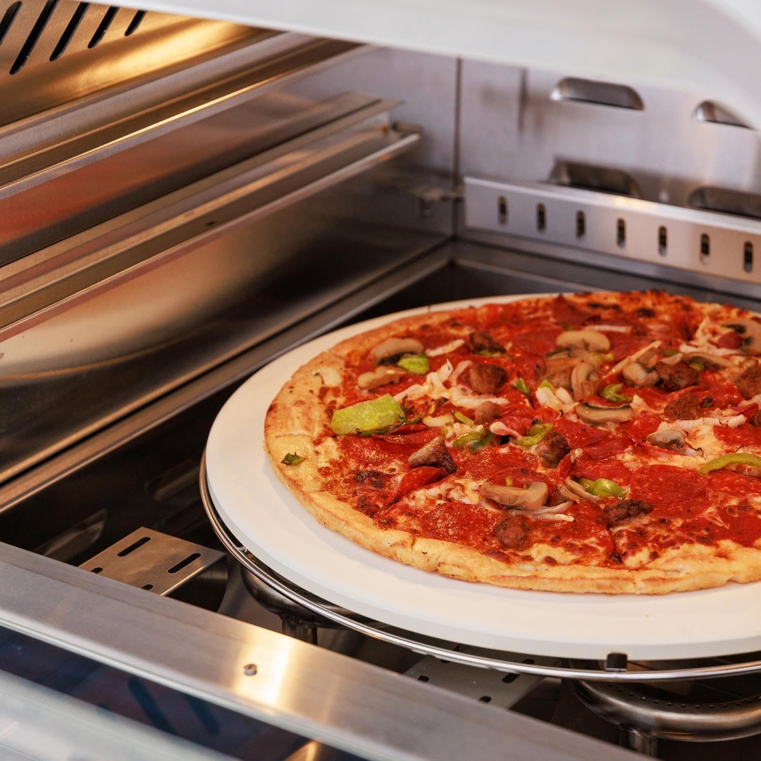 Blaze 26-Inch Built-In Natural Gas Outdoor Pizza Oven | Stainless Steel Outdoor Kitchen Oven with Rotating Ceramic Stone, Rotisserie & Dual Cooking Racks | BLZ-26-PZOVN-NG