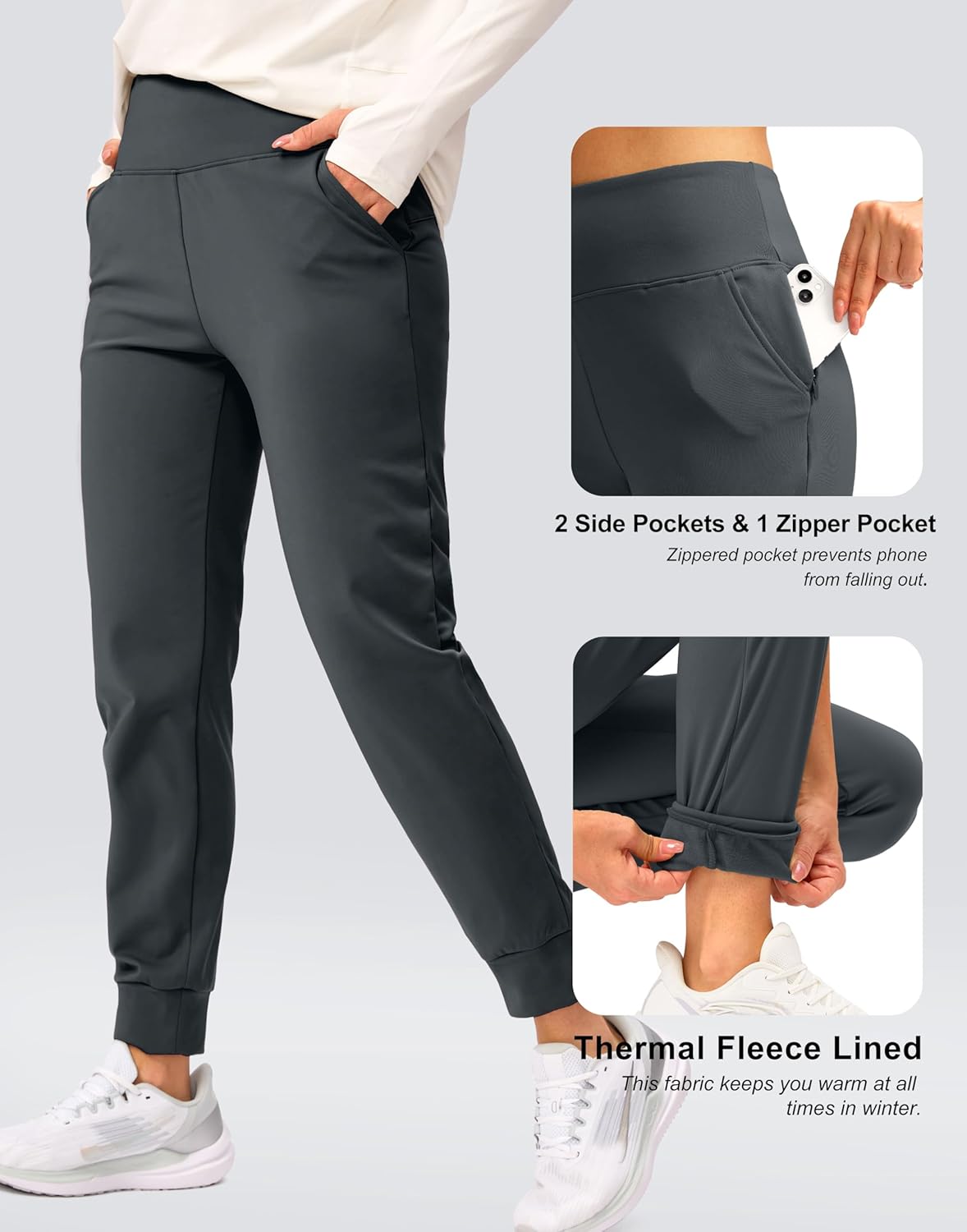 SANTINY Women's Fleece Lined Joggers Water Resistant High Waisted Thermal Sweatpants Winter Pants Hiking Running Pockets - Image 5