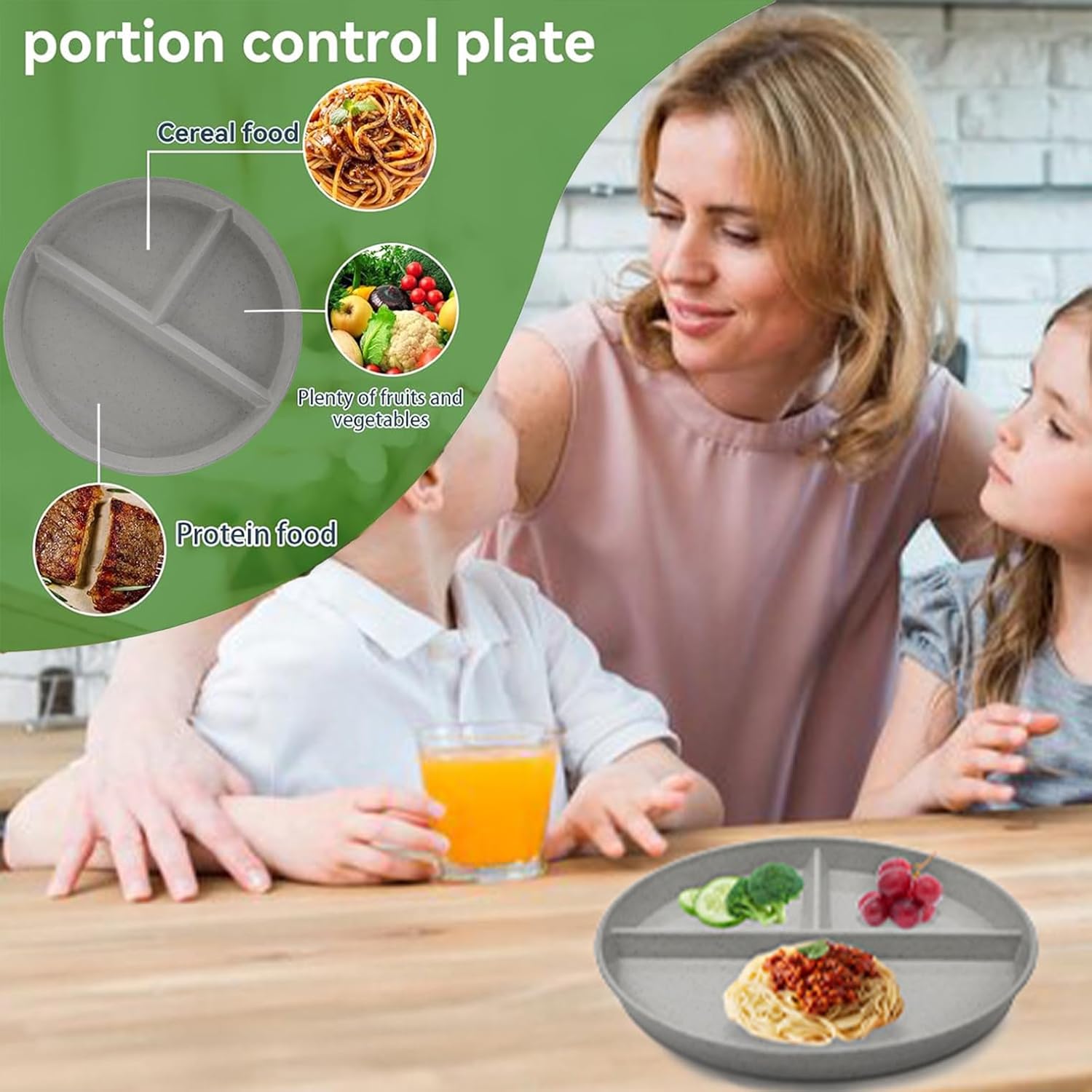 9" (4PCS) Unbreakable Divided Plates for Kids Adults:Dishwasher & Microwave Safe Compartment Plate, Lightweight Reusable Plastic Portion Control Plates, BPA Free and Healthy - Image 3