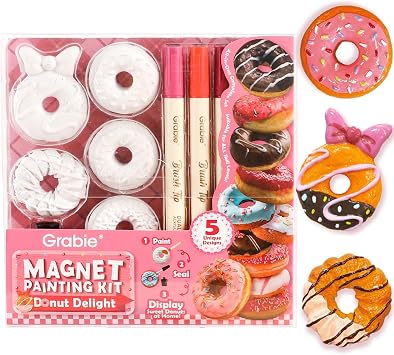 Grabie Magnet Painting Kit, DIY Fridge Magnets, Donut Delight | Includes 5 Dual-Tip Markers, Create Refrigerator Magnets, Fun Arts & Crafts Activity, Stress-Relieving Craft Gift