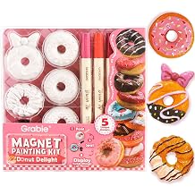 Grabie Magnet Painting Kit - Arts & Crafts DIY Refrigerator Magnet Set with 5 Dual-Tip Markers, Art Supplies for Home Decor, Stress-Relieving Gift for Teens & Adults, Donut Delight