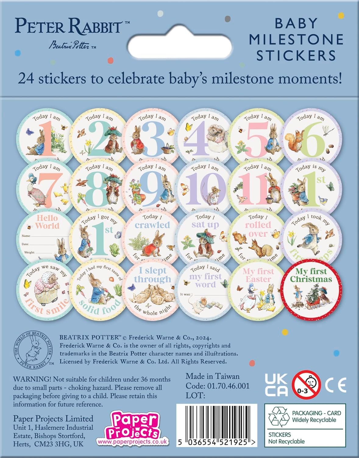 Peter Rabbit Baby Milestone Cards | 24 Stickers to Mark All The Important milestones | Official Licensed Product | Perfect for Shower Gifts, New Gifts for Girls & Boys | Unisex Gift