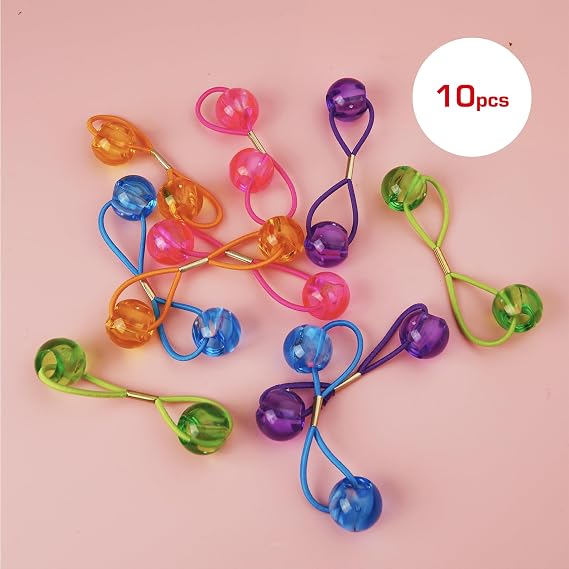 RED by Kiss 10 Pieces 16mm Ball Hair Ties, Bubble Ponytail Holders for Kids Girls Children Women Baby Toddlers, Twin Bead Colorful Elastic Hair Accessories, Cute Hair Bands with Balls (Clear Assorted)