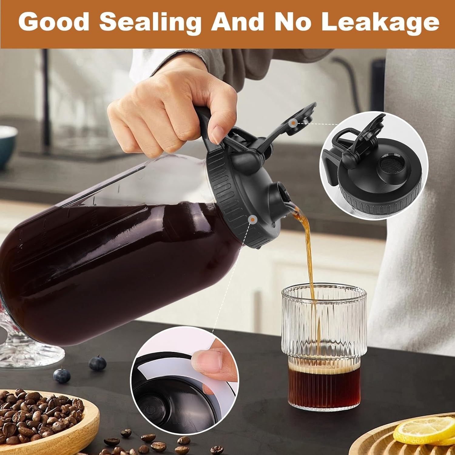 Machine à café Cold Brew 1,8 l acier inoxydable cafetière thé froid noir