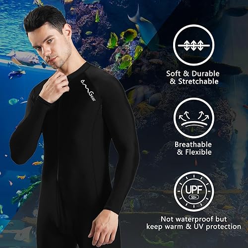 Vista 29 de OMGear Piel de buceo para mujeres y hombres, traje de baño de cuerpo completo, de secado rápido, delgado, traje de buceo, protección UV, protección