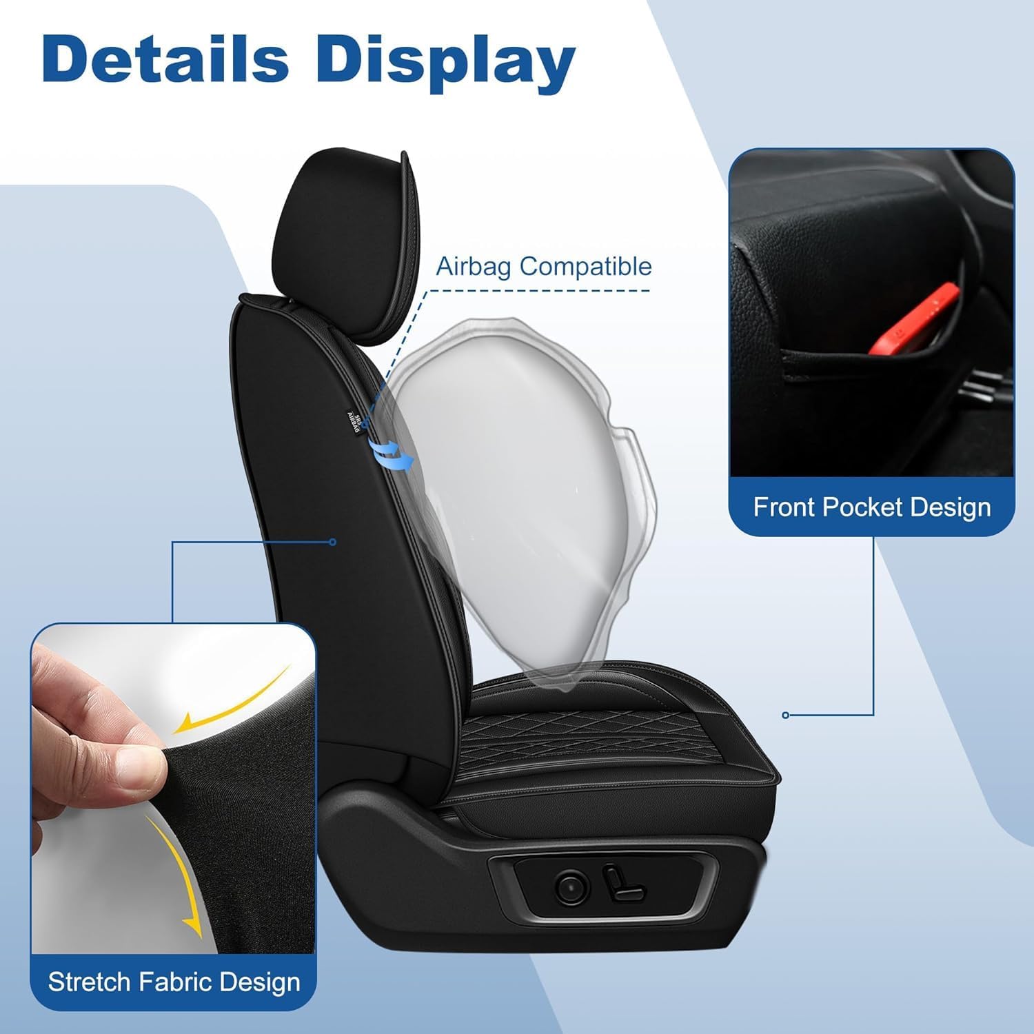 Car Seat Covers Compatible with Toyota Tacoma 2024 2025 2026 Double Crew Cab Faux Leather Seat Covers for Trucks (Front Only/Black)