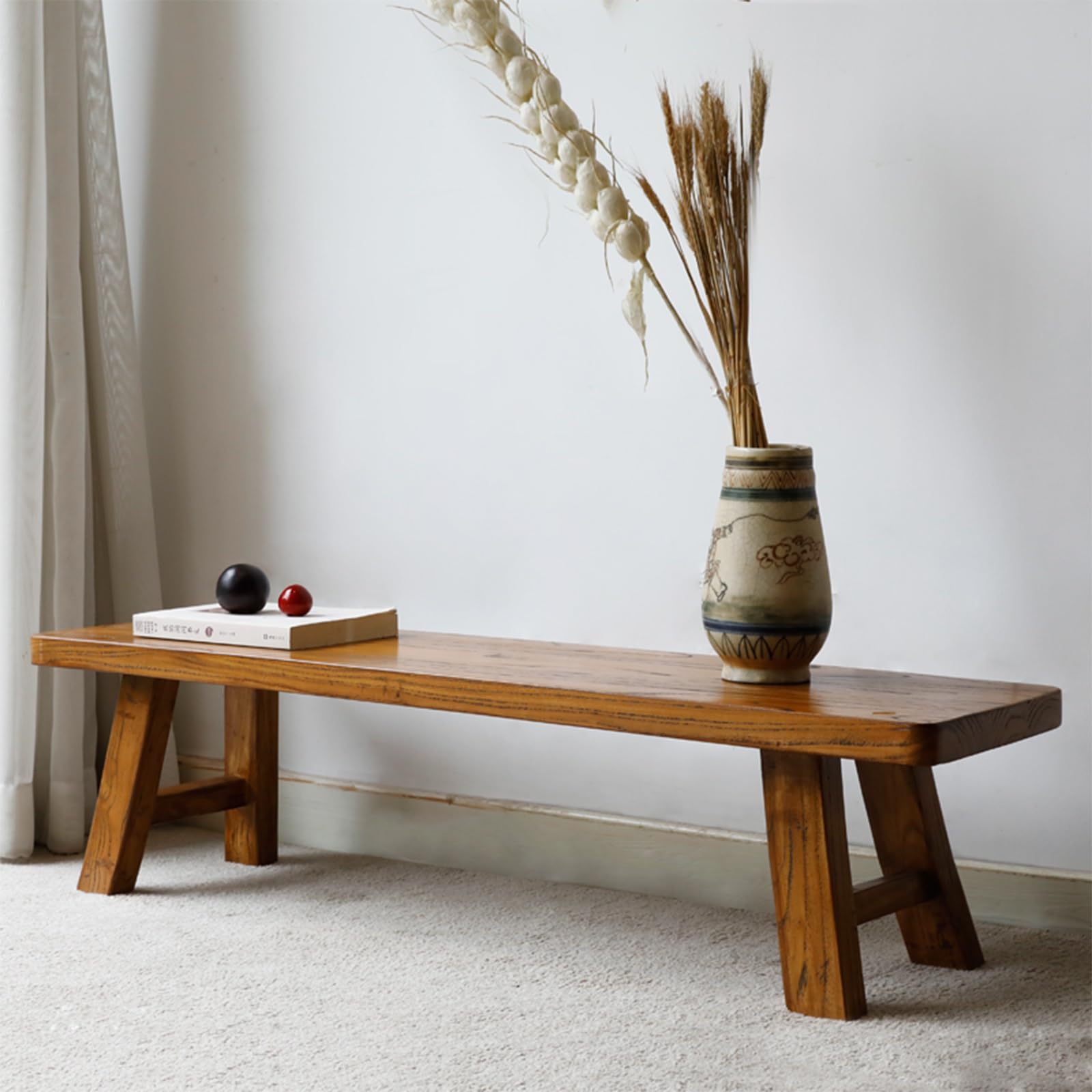 Banco Madera Taburete Woody Reposapies Salon Banqueta Dormitorio De Entrada Pie Cama Tocador Maquillaje Otomana Natural para Dormitorio, Entrada, Comedor