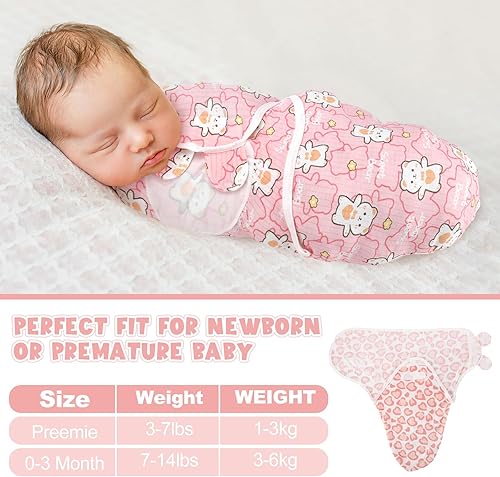 Miniatura 9 de Newwiee 4 unidades de manta para bebé prematuro para bebé prematuro, ajustable, tamaño prematuro, manta de algodón para recién nacidos, para niños y