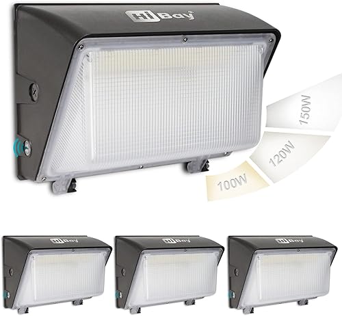 HiBay Paquete de 4 luces LED de pared para exteriores del atardecer al amanecer, 20010LM 150W Eqv. 800-1000W HPS/HID, fotocélula de seguridad