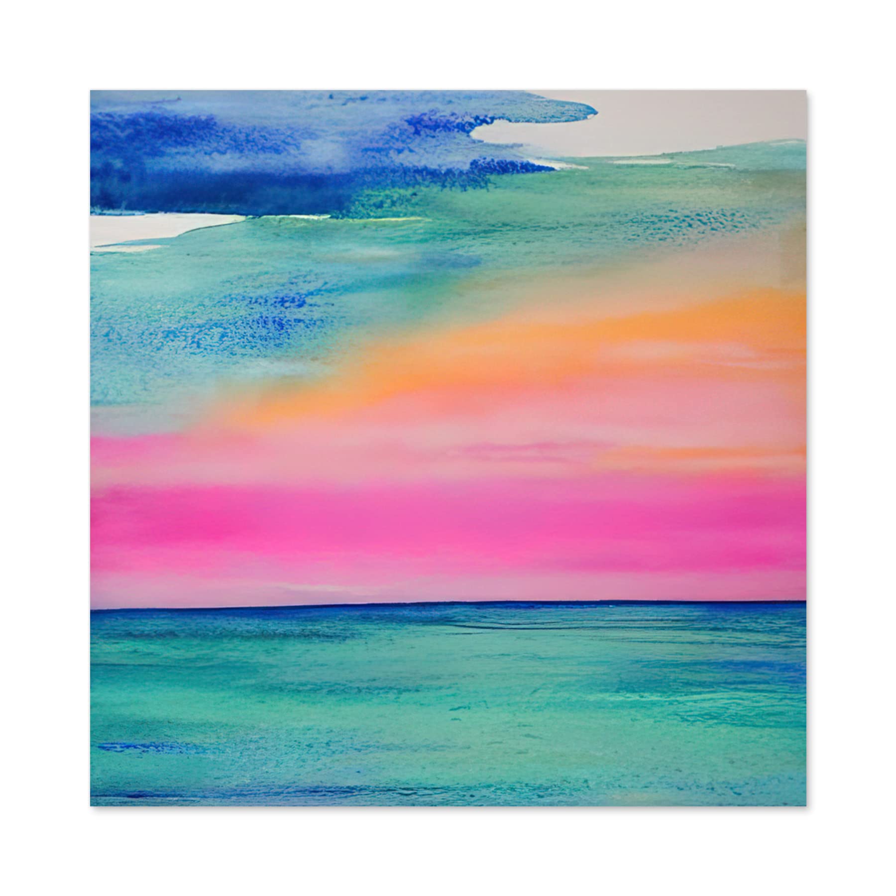 Wee Blue Coo Modern Hazy Pink And Orange Seascape Watercolour Sea Large Wall Art Poster Print Thick Paper 24X24 Inch