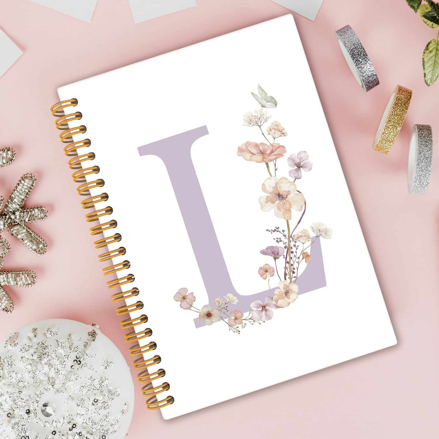 Initial Letter L Notebook, Monogrammed Gifts for Women, Custom Notebook Journals for Writing, Cute Personalized Notepads Journals for Women Floral Hardcover Spiral Notebooks 5.5x8.3 - Image 2