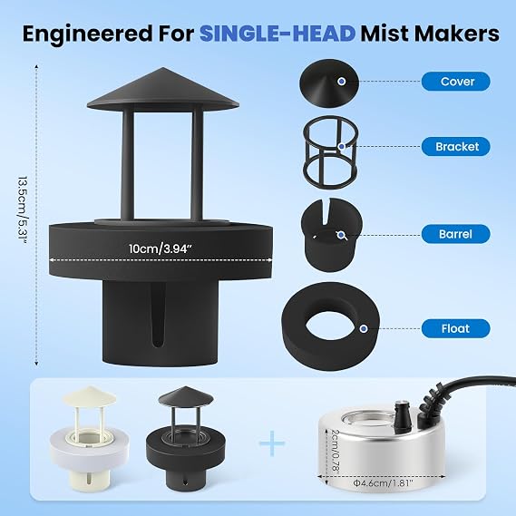 Mxmoonant Black Splash Guard & Float for Single-Head Ultrasonic Mist Maker