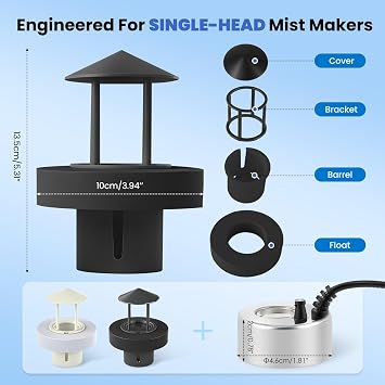 Mxmoonant Black Splash Guard & Float for Single-Head Ultrasonic Mist Maker
