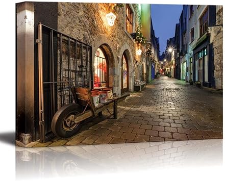 wall26 - Canvas Prints Wall Art - Old Street in Galway City | Modern Wall Decor/Home Decoration Stretched Gallery Canvas Wrap Giclee Print. Ready to Hang - 24" x 36"