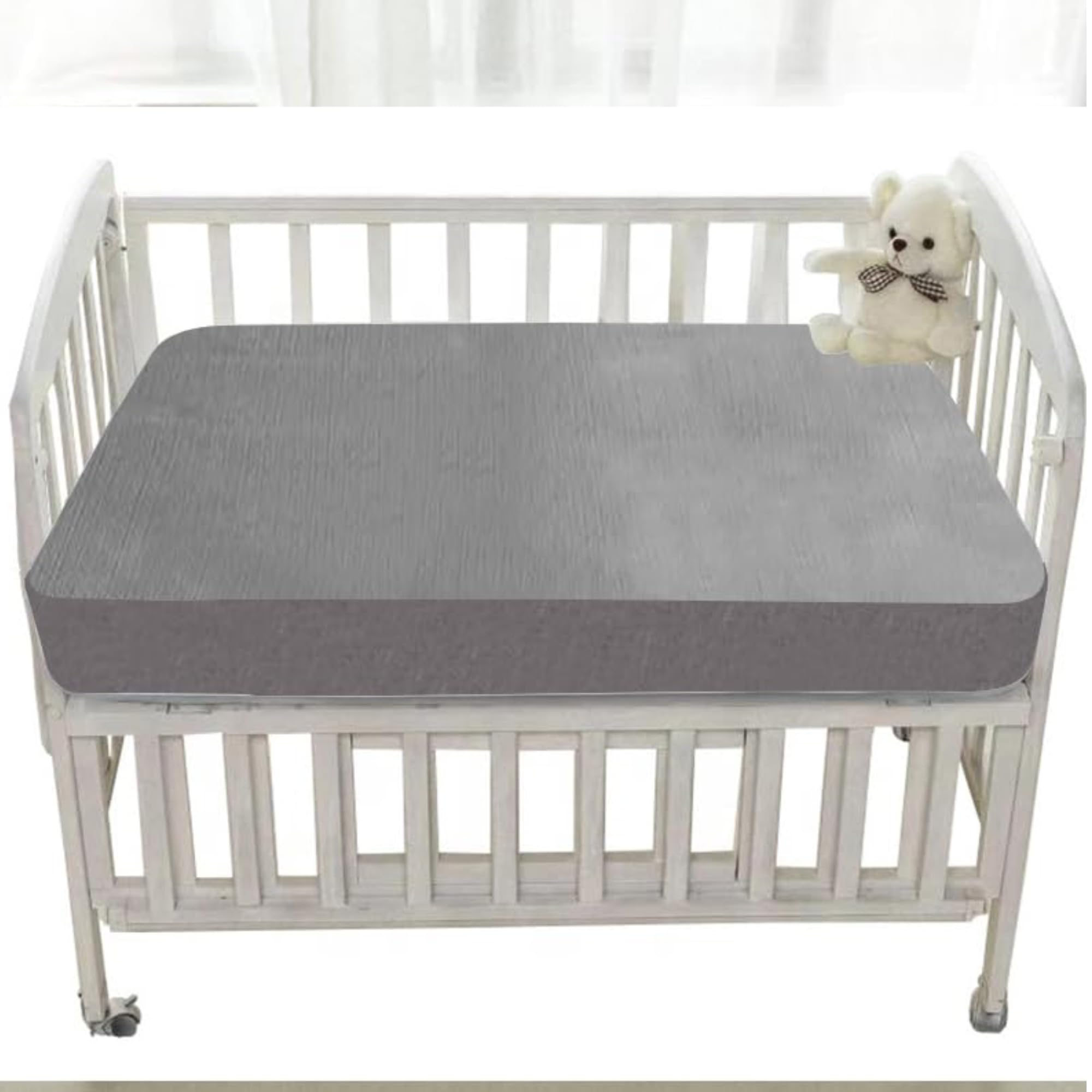 Trance Home Linen Cotton Terry Premium Baby Toddler Waterproof Crib Bed Protector Fitted Sheet | Cradle Mattress Cover Bed Protectors | Elasticated | Hypoallergenic (28"x52" | Grey | Pack 2)-picture-17