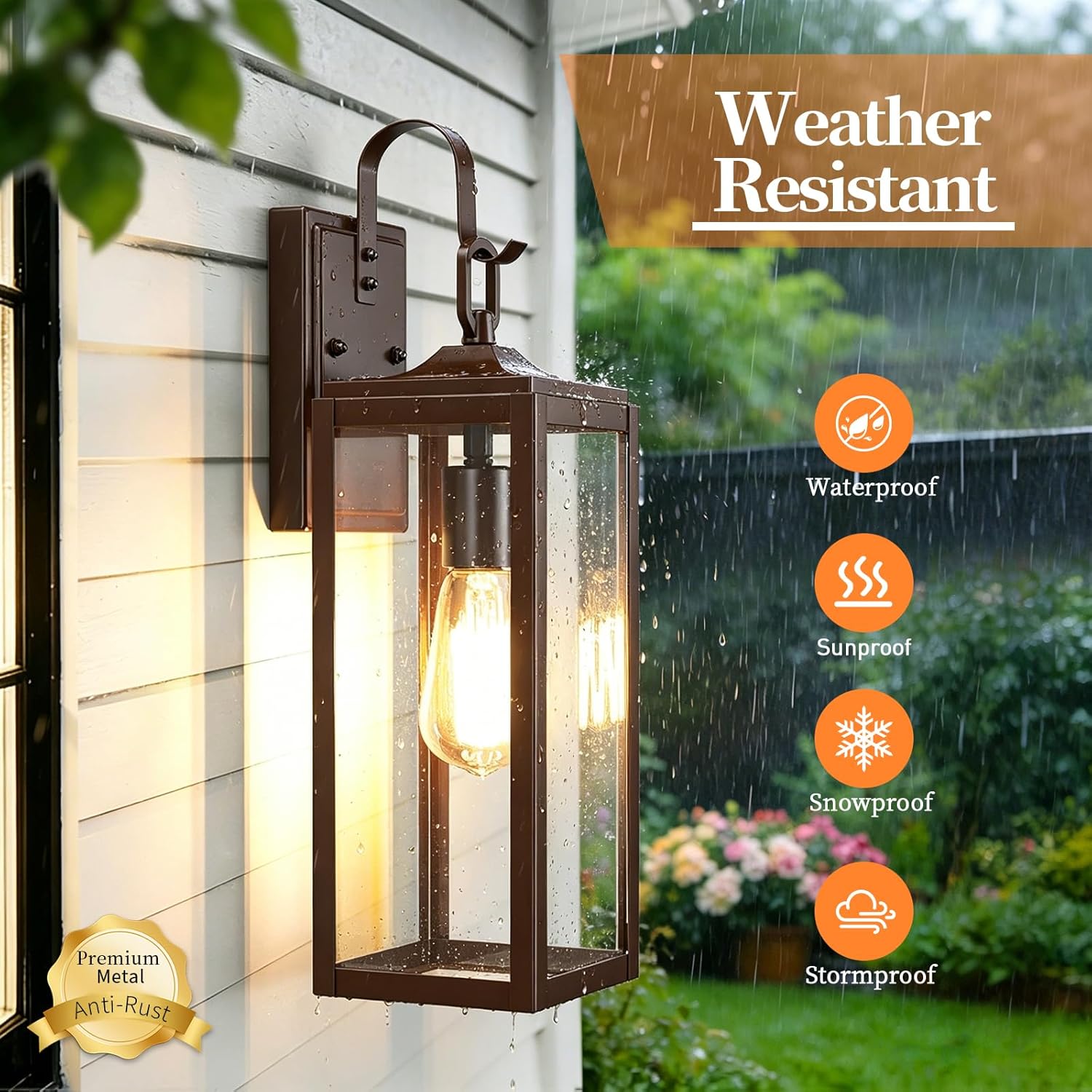 18'' Large Outdoor Wall Lights 2 Packs, Modern Brown Exterior Lighting Fixtures, Waterproof Outdoor Sconces Porch Light for House Wall Mount, Farmhouse Wall Lanterns for Front Door, Garage