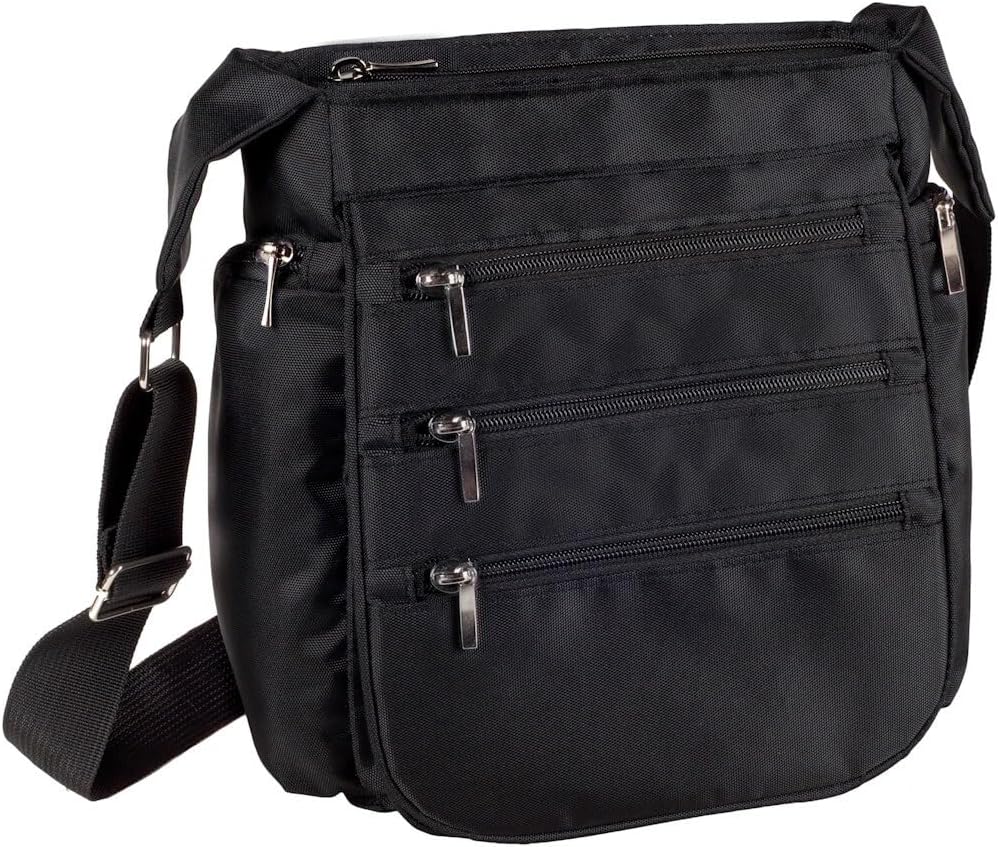 Organizzi Extra Large Crossbody Bag RFID Blocking Shoulder Bag Day Pack Purse Black Handbags