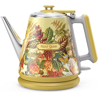 Hazel Quinn 1L Electric Kettle Retro, Small Compact for One Person, Double-Walled Stay Cool, Gooseneck for Precise Spout, 304