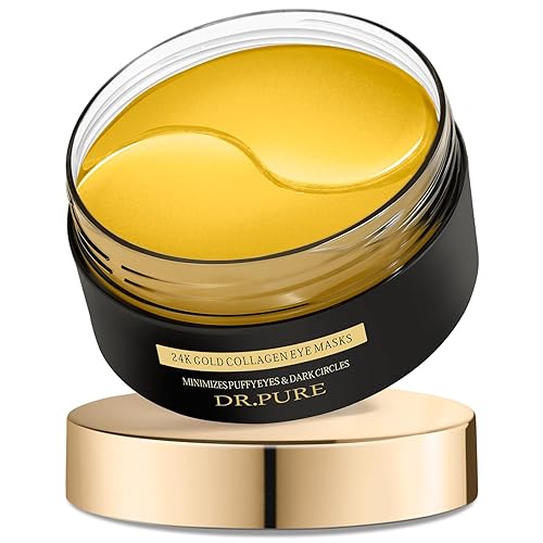 Dr. Pure Parches debajo de los ojos para hinchazón máscara de ojos de oro de 24 quilates que alivia las líneas finas y arrugas con colágeno vitamina