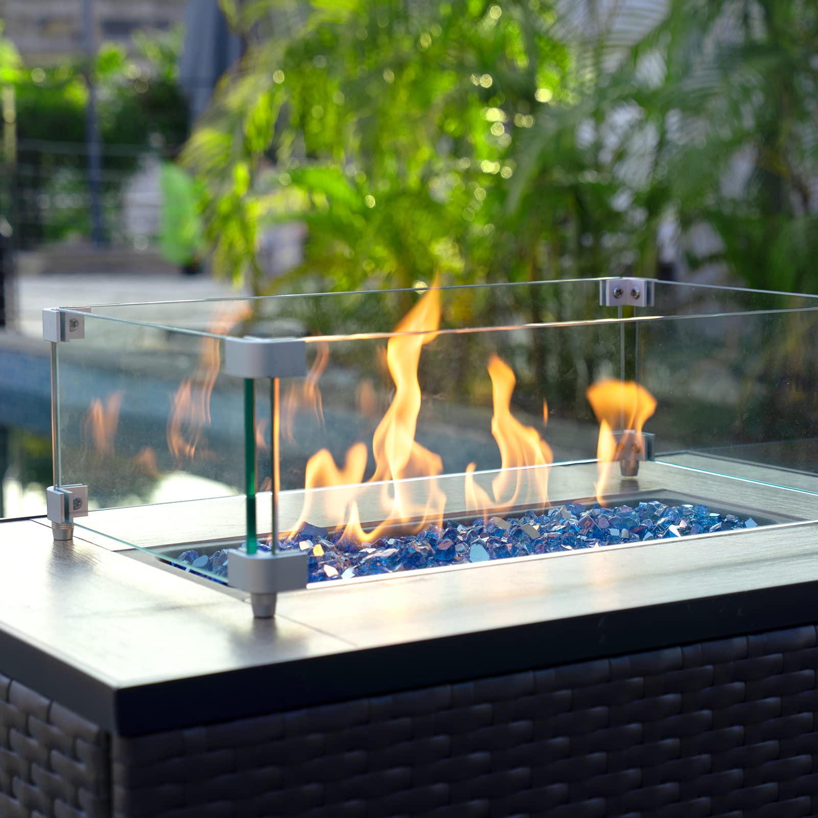 SHINESTAR Vidrio para hoguera de 6,8 kg, 1,27 cm, vidrio reflectante para hoyo de fuego de propano, rocas de vidrio azul cobalto para chimenea de gas, vidrio templado