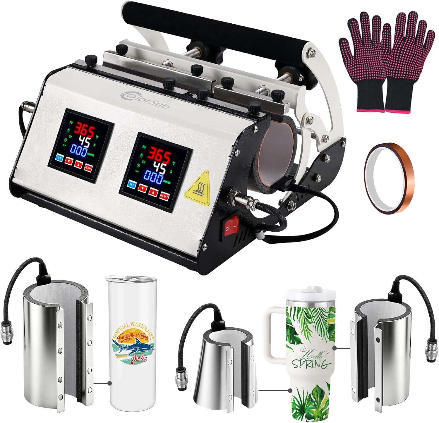 ColorSub 3 in 1 40 OZ Tumbler Heat Press Machine 110 V 20 OZ Mug Press Sublimation Machine for Sublimation 40 OZ Tumbler with Handle Straight Tumblers Bottles Mugs Glass Cup Printing White