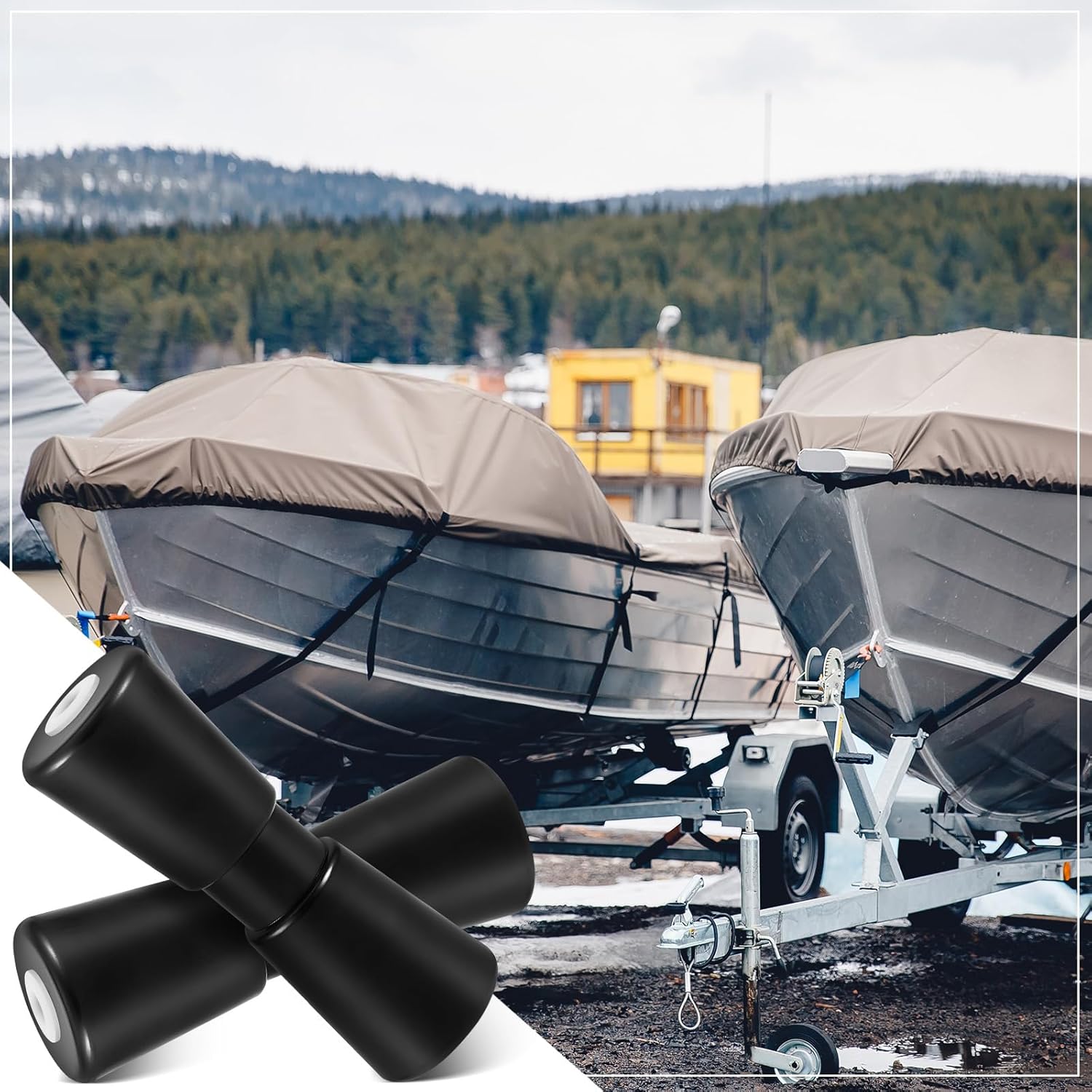 Frienda 2 Pack Heavy Duty 12in Boat Trailer Roller, Robust Rubber Bow Roller, Boat Trailer Accessories Replacement Parts, Black Rubber Shaft Keel