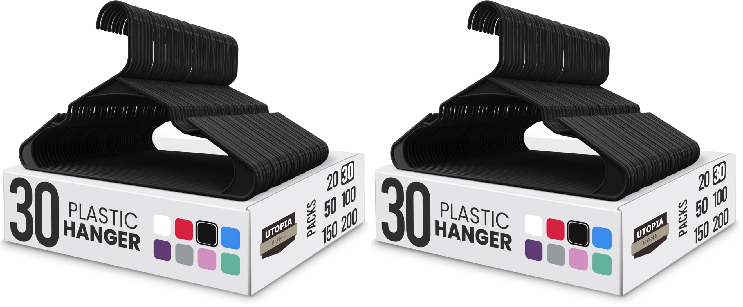 Utopia Home Clothes Hangers 60 Pack - Plastic Hangers Space Saving - Durable Coat Hanger with Shoulder Grooves (Black)
